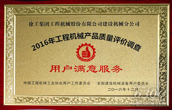 徐工<a href=//product.d1cm.com/qizhongji/ target=_blank>起重机械</a><a href=//product.d1cm.com/lvdaidiao/ target=_blank>履带起重机</a>板块和塔机板块分别荣获“产品质量全国用户满意奖”和“用户满意服务奖”。